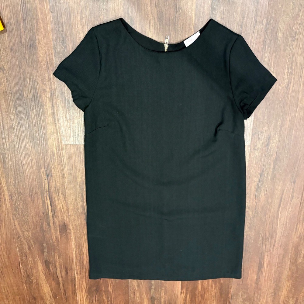 Corporate Goth Mod Black Cap Sleeve Boat Neck Shift Mini Dress Dark Academia S